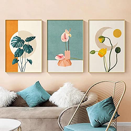 IBUKHSDGYIFH Nordic Leinwand Malerei Dekor Rosa Weiße Blume Poster und Druck Minimale Wandkunst Blumenbild Für Schlafzimmer Dekoration Ungerahmt-40x50cmx3 von IBUKHSDGYIFH