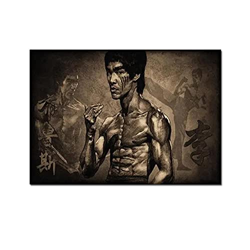 IBUKHSDGYIFH Retro Bruce Lee Print Poster Bruce Lee Muskel Inspiration Leinwand Malerei Portrait Wandbild Für Wohnzimmer Wohnkultur Ungerahmt-40x60cm von IBUKHSDGYIFH