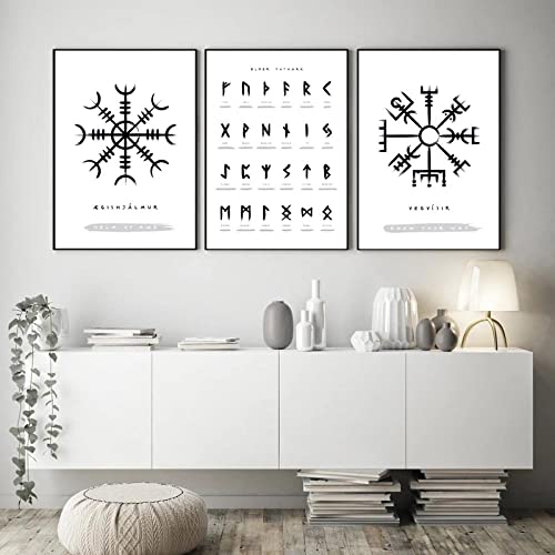 IBUKHSDGYIFH Runen Poster und Drucke Viking Old Norse Elder Runes Wandkunst Bilder Und Farbe Leinwand Malerei Wohnzimmer Dekor Ungerahmt-40x50cmx3 von IBUKHSDGYIFH