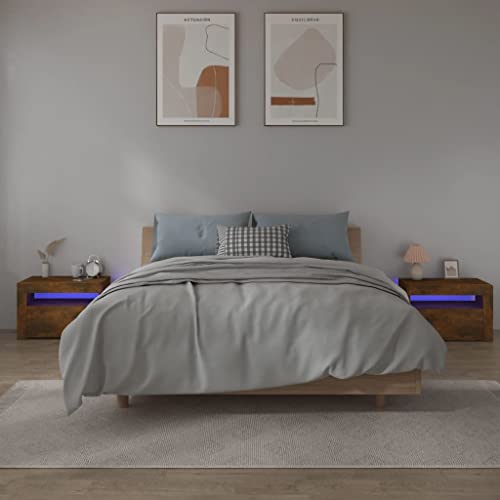 IBUQDDV Ablagetisch Nightstand Telefontisch Sofatisch Nachttische 2 STK. mit LEDs Räuchereiche 60x35x40 cm für Wohnzimmer, Schlafzimmer, Flur, Küche von IBUQDDV