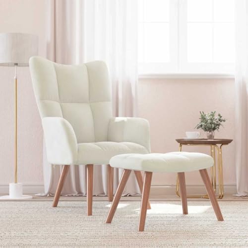 IBUQDDV Armlehnensessel Fernsehsessel Loungesitz Lesesessel Relaxsessel mit Hocker Cremeweiß Samt für Büro Schlafzimmer von IBUQDDV