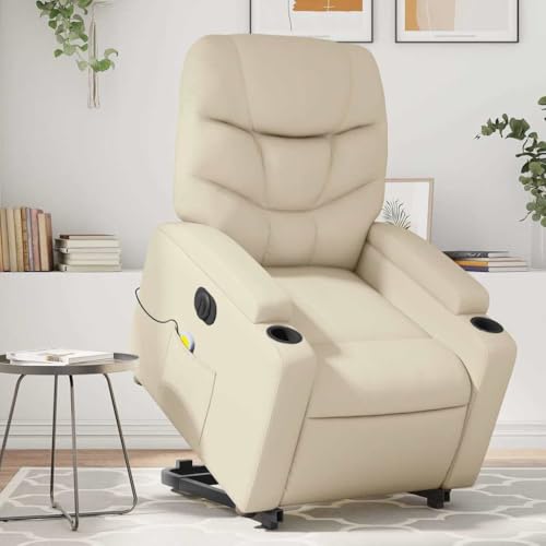 IBUQDDV Armlehnensessel Lesesessel Fernsehsessel Loungesitz Massagesessel mit Aufstehhilfe Elektrisch Creme Kunstleder für Bistro Küche Innen Außenbereich von IBUQDDV