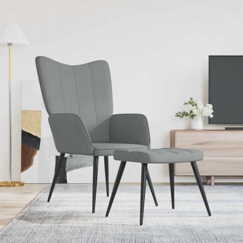 IBUQDDV Armlehnensessel Lesesessel Loungesitz Fernsehsessel Relaxsessel mit Hocker Hellgrau Stoff für Bistro Küche Innen Außenbereich von IBUQDDV