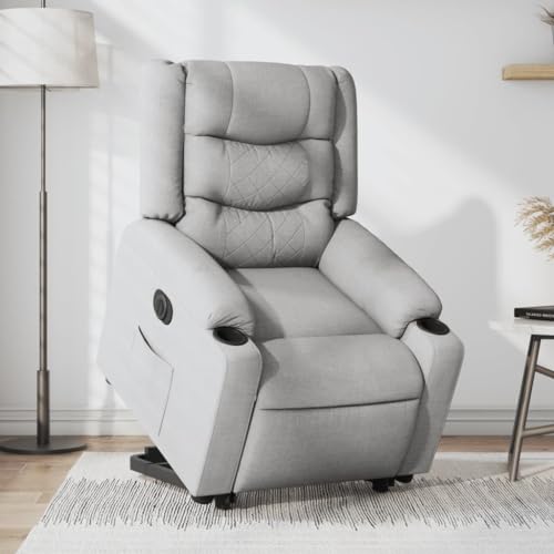 IBUQDDV Armlehnensessel Loungesitz Fernsehsessel Lesesessel Relaxsessel mit Aufstehhilfe Elektrisch Hellgrau Stoff für Bistro Küche Innen Außenbereich von IBUQDDV