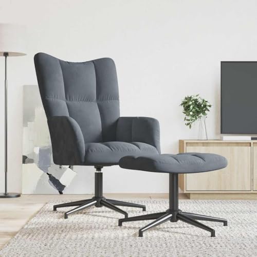 IBUQDDV Armlehnensessel Loungesitz Lesesessel Fernsehsessel Relaxsessel mit Hocker Dunkelgrau Samt für Bistro Küche Innen Außenbereich von IBUQDDV