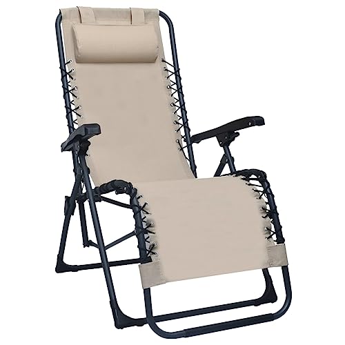 IBUQDDV Campingliege Strandliege Terassenmöbel Stuhl Outdoor Liegestuhl Klappbar Creme Textilene für Patio Strand Terrasse Pool von IBUQDDV