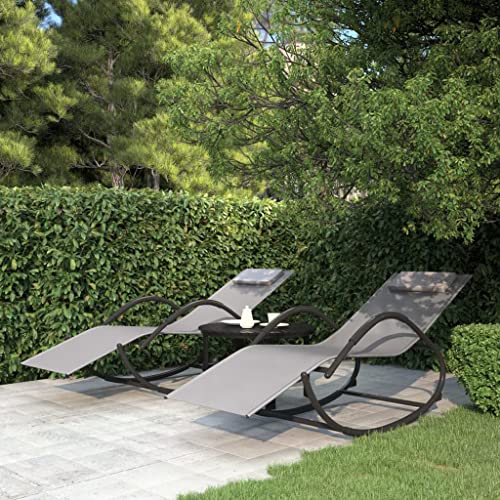 IBUQDDV Campingliege Stuhl Outdoor Strandliege Terassenmöbel Schaukelliegen 2 STK. Grau Stahl und Textilene für Patio Strand Terrasse Pool von IBUQDDV