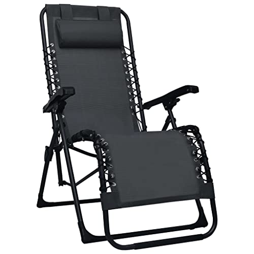IBUQDDV Campingliege Terassenmöbel Stuhl Outdoor Strandliege Liegestuhl Klappbar Schwarz Textilene für Patio Strand Terrasse Pool von IBUQDDV