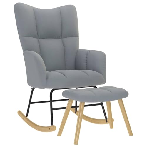 IBUQDDV Chair Relaxstuhl Lesesessel Schaukelstuhl Schaukelsessel mit Hocker Hellgrau Stoff für Wohnzimmer Schlafzimmer von IBUQDDV