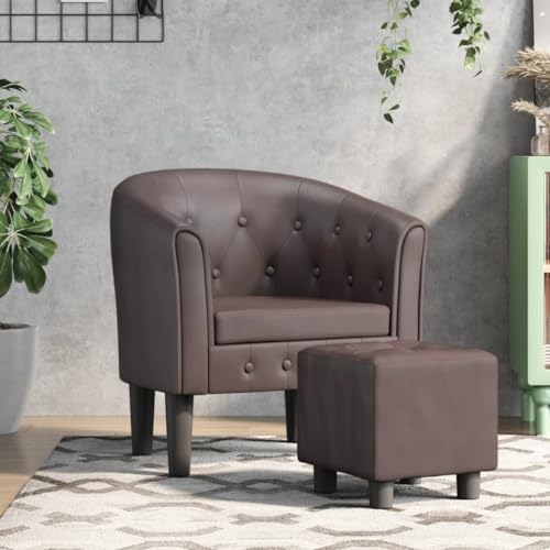 IBUQDDV Fernsehsessel Armlehnensessel Lesesessel Loungesitz Clubsessel mit Fußhocker Braun Kunstleder für Wohnzimmer Schlafzimmer von IBUQDDV