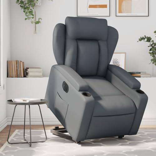 IBUQDDV Fernsehsessel Armlehnensessel Lesesessel Loungesitz Relaxsessel mit Aufstehhilfe Elektrisch Grau Kunstleder für Wohnzimmer Schlafzimmer von IBUQDDV