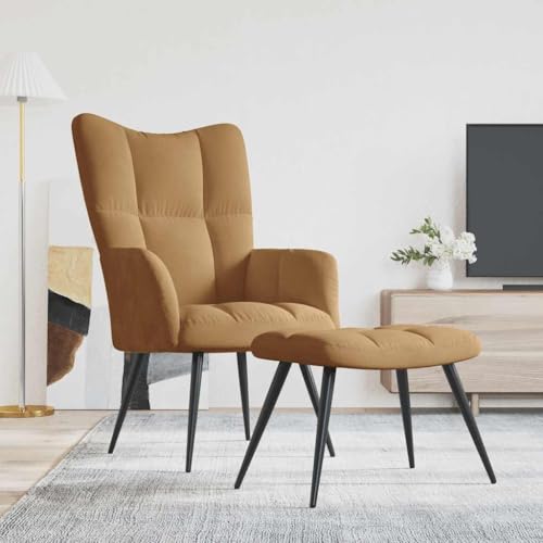 IBUQDDV Fernsehsessel Armlehnensessel Loungesitz Lesesessel Relaxsessel mit Hocker Braun Samt für Büro Schlafzimmer von IBUQDDV