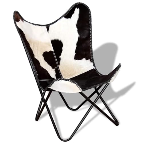 IBUQDDV Fernsehsessel Lesesessel Armlehnensessel Loungesitz Butterfly-Sessel Schwarz und Weiß Echtes Kuhfell für Schlafzimmer Büro Vanity von IBUQDDV