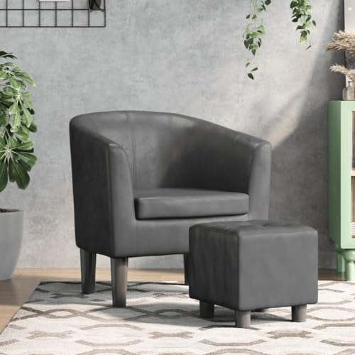 IBUQDDV Fernsehsessel Loungesitz Armlehnensessel Lesesessel Clubsessel mit Fußhocker Grau Kunstleder für Büro Schlafzimmer Leseecken von IBUQDDV
