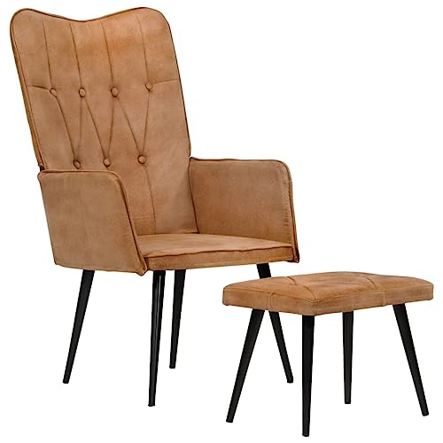 IBUQDDV Fernsehsessel Loungesitz Lesesessel Armlehnensessel Ohrensessel mit Hocker Braun Canvas für Büro Schlafzimmer von IBUQDDV