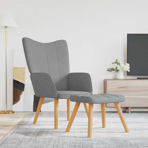 IBUQDDV Fernsehsessel Loungesitz Lesesessel Armlehnensessel Relaxsessel mit Hocker Hellgrau Stoff für Schlafzimmer Büro Vanity von IBUQDDV
