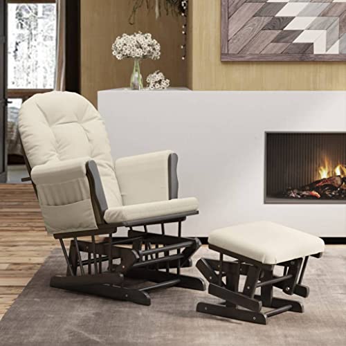 IBUQDDV Lesesessel Chair Relaxstuhl Schaukelstuhl Schaukelsessel mit Hocker Gleitend Cremeweiß Stoff für Wohnzimmer Schlafzimmer von IBUQDDV