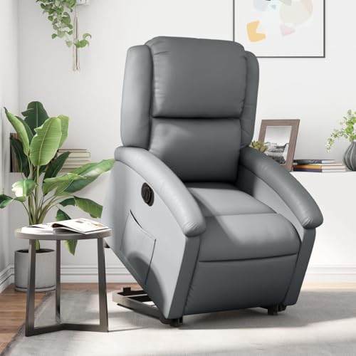 IBUQDDV Lesesessel Fernsehsessel Loungesitz Armlehnensessel Relaxsessel mit Aufstehhilfe Elektrisch Grau Kunstleder für Wohnzimmer Schlafzimmer von IBUQDDV