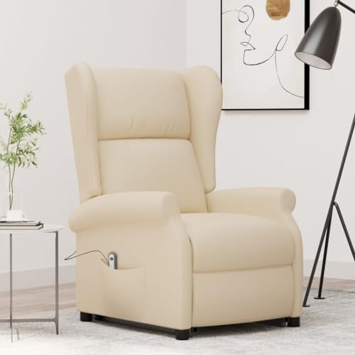 IBUQDDV Lesesessel Loungesitz Armlehnensessel Fernsehsessel Aufstehsessel Creme Stoff für Wohnzimmer Schlafzimmer von IBUQDDV
