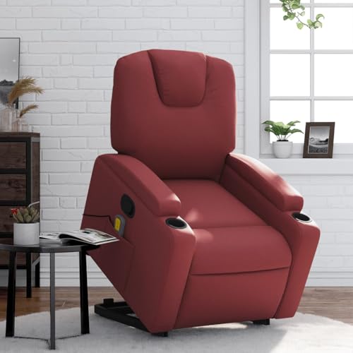 IBUQDDV Lesesessel Loungesitz Armlehnensessel Fernsehsessel Massagesessel mit Aufstehhilfe Weinrot Kunstleder für Schlafzimmer Büro Vanity von IBUQDDV