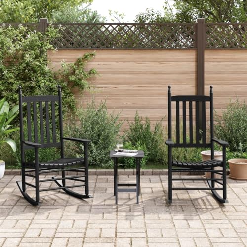 IBUQDDV Lesesessel Relaxstuhl Schaukelstuhl Chair Schaukelstühle 2 STK. mit Klapptisch Schwarz Massivholz Pappel für Wohnzimmer Schlafzimmer von IBUQDDV