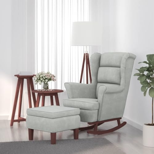 IBUQDDV Lesesessel Relaxstuhl Schaukelstuhl Chair Schaukelstuhl und Hocker mit Holzbeinen Hellgrau Samt für Wohnzimmer Schlafzimmer von IBUQDDV