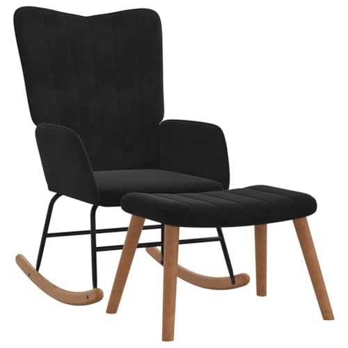 IBUQDDV Lesesessel Schaukelstuhl Chair Relaxstuhl Schaukelstuhl mit Hocker Samt Schwarz für Wohnzimmer Schlafzimmer von IBUQDDV