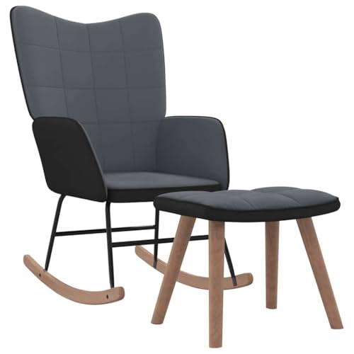IBUQDDV Lesesessel Schaukelstuhl Relaxstuhl Chair Schaukelstuhl mit Hocker Dunkelgrau Samt und PVC für Wohnzimmer Schlafzimmer von IBUQDDV
