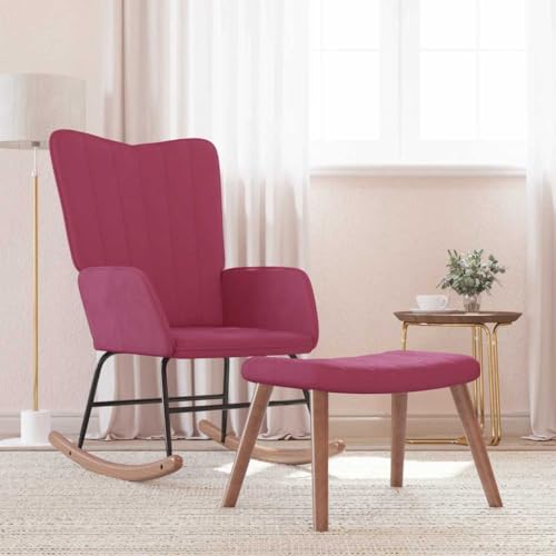 IBUQDDV Lesesessel Schaukelstuhl Relaxstuhl Chair Schaukelstuhl mit Hocker Samt Weinrot für Garten, Wohnzimmer, Hof, Terrasse und Balkon von IBUQDDV