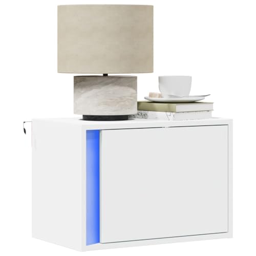 IBUQDDV Nightstand Sofatisch Ablagetisch Telefontisch Wand-Nachttisch mit LED-Leuchten Weiß für Schlafzimmer, Küche, Flur, Balkon von IBUQDDV