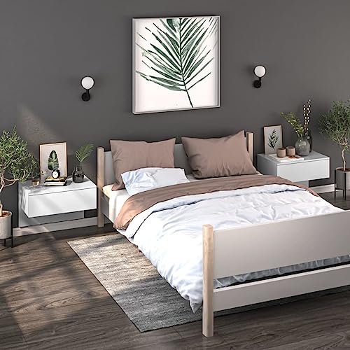 IBUQDDV Nightstand Sofatisch Telefontisch Ablagetisch Wand-Nachttische 2 STK. Hochglanz-Weiß für Schlafzimmer Wohnzimmer von IBUQDDV
