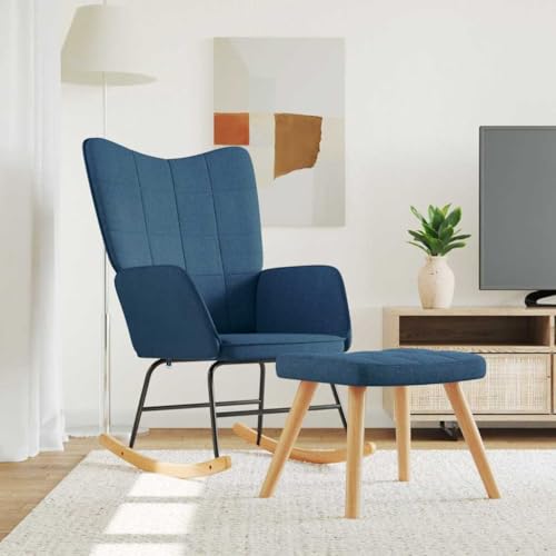 IBUQDDV Relaxstuhl Chair Lesesessel Schaukelstuhl Schaukelsessel mit Hocker Blau Stoff für Wohnzimmer Schlafzimmer von IBUQDDV