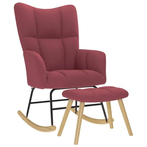 IBUQDDV Relaxstuhl Chair Lesesessel Schaukelstuhl Schaukelsessel mit Hocker Weinrot Stoff für Garten, Schlafzimmer, Wohnzimmer, Ecke, Veranda von IBUQDDV