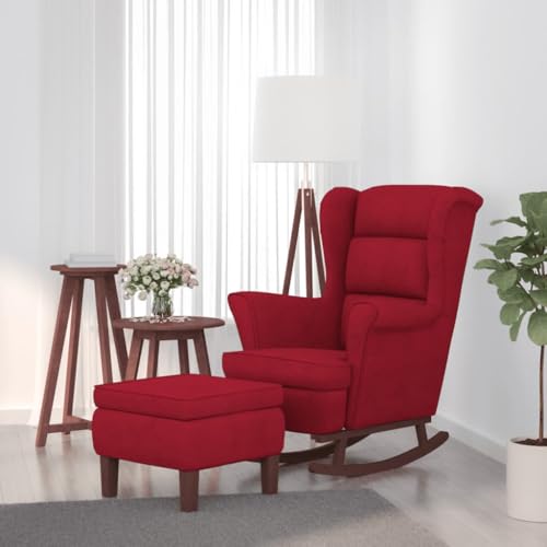 IBUQDDV Relaxstuhl Chair Schaukelstuhl Lesesessel Schaukelsessel und Hocker mit Holzbeinen Weinrot Samt für Wohnzimmer Schlafzimmer von IBUQDDV