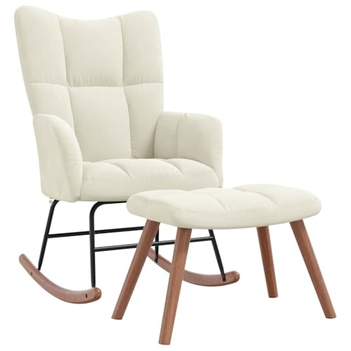 IBUQDDV Relaxstuhl Lesesessel Chair Schaukelstuhl Schaukelstuhl mit Hocker Cremeweiß Samt für Wohnzimmer Schlafzimmer von IBUQDDV