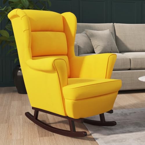 IBUQDDV Relaxstuhl Lesesessel Chair Schaukelstuhl Schaukelstuhl mit Massivholz-Gummibeinen Gelb Samt für Wohnzimmer Schlafzimmer von IBUQDDV