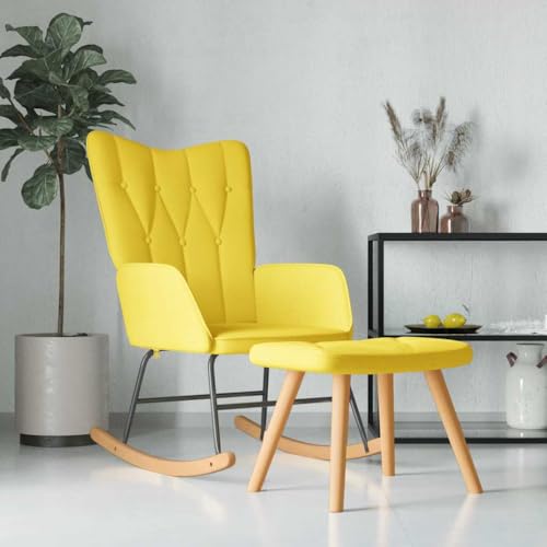 IBUQDDV Relaxstuhl Lesesessel Schaukelstuhl Chair Schaukelsessel mit Hocker Senfgelb Stoff für Wohnzimmer Schlafzimmer von IBUQDDV
