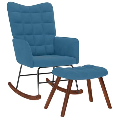 IBUQDDV Relaxstuhl Lesesessel Schaukelstuhl Chair Schaukelstuhl mit Hocker Blauer Samt für Wohnzimmer Schlafzimmer von IBUQDDV