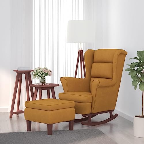 IBUQDDV Relaxstuhl Schaukelstuhl Chair Lesesessel Schaukelsessel und Hocker mit Holzbeinen Braun Samt für Wohnzimmer Schlafzimmer von IBUQDDV