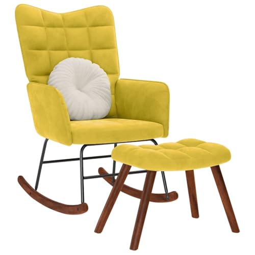 IBUQDDV Relaxstuhl Schaukelstuhl Chair Lesesessel Schaukelstuhl mit Hocker Gelber Samt für Wohnzimmer Schlafzimmer von IBUQDDV