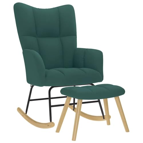 IBUQDDV Relaxstuhl Schaukelstuhl Lesesessel Chair Schaukelsessel mit Hocker Dunkelgrün Stoff für Garten, Wohnzimmer, Hof, Terrasse und Balkon von IBUQDDV
