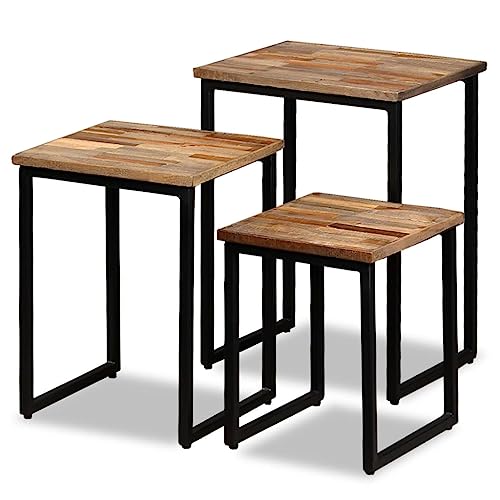 IBUQDDV Satztisch Couchtisch-Set 3-TLG. Recyceltes Massivholz Teak Couchtische Wohnzimmertisch Sofatisch Coffee Table für Wohnzimmer von IBUQDDV