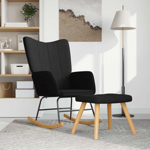 IBUQDDV Schaukelstuhl Chair Lesesessel Relaxstuhl Schaukelsessel mit Hocker Schwarz Stoff für Wohnzimmer Schlafzimmer von IBUQDDV