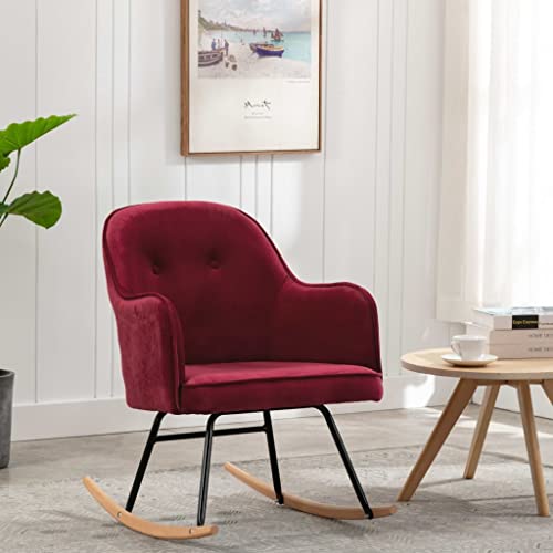 IBUQDDV Schaukelstuhl Chair Lesesessel Relaxstuhl Schaukelstuhl Weinrot Samt für Wohnzimmer Schlafzimmer von IBUQDDV