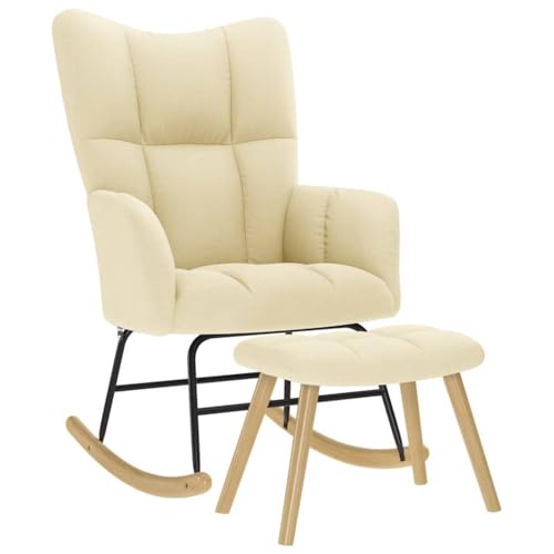 IBUQDDV Schaukelstuhl Lesesessel Relaxstuhl Chair Schaukelsessel mit Hocker Creme Stoff für Garten, Schlafzimmer, Wohnzimmer, Ecke, Veranda von IBUQDDV