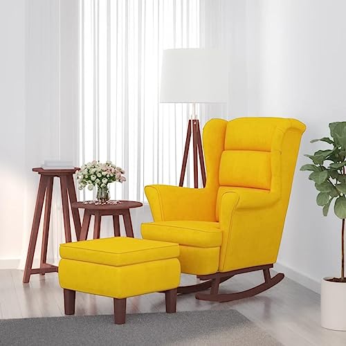 IBUQDDV Schaukelstuhl Wohnzimmer Lesesessel Schaukelstuhl Garten Schwingsessel Schaukelsessel und Hocker mit Holzbeinen Gelb Samt für Garten, Wohnzimmer, Hof, Terrasse und Balkon von IBUQDDV