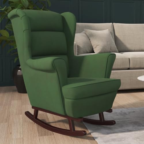 IBUQDDV Schwingsessel Lesesessel Schaukelstuhl Wohnzimmer Schaukelstuhl mit Massivholz-Gummibeinen Dunkelgrün Samt für Wohnzimmer Schlafzimmer von IBUQDDV