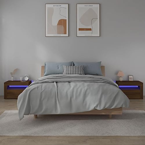 IBUQDDV Sofatisch Nightstand Telefontisch Ablagetisch Nachttische 2 STK. mit LEDs Braun Eiche 60x35x40 cm für Schlafzimmer, Küche, Flur, Balkon von IBUQDDV