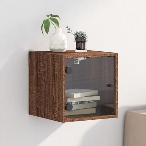 IBUQDDV Sofatisch Telefontisch Nightstand Ablagetisch Nachttisch mit Glastür Braun Eichen-Optik 35x37x35 cm für Schlafzimmer Wohnzimmer von IBUQDDV