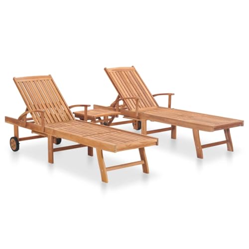 IBUQDDV Strandliege Terassenmöbel Stuhl Outdoor Campingliege Sonnenliegen 2 STK. mit Tisch Massivholz Teak für Patio Strand Terrasse Pool von IBUQDDV